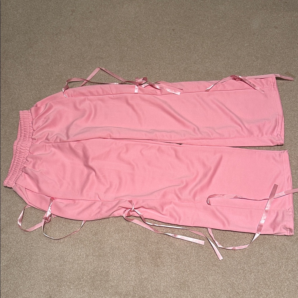 Pink Satin Tie-Up sweat Pants